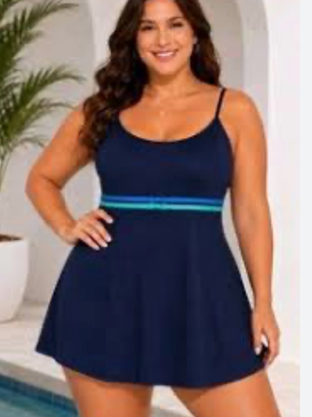 Navy One-Piece Swimdress with Teal Accent
